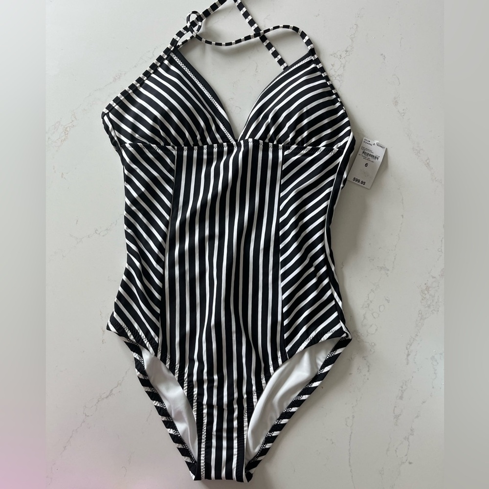 NWT Land’s End Cross Strap Striped One Piece size 6